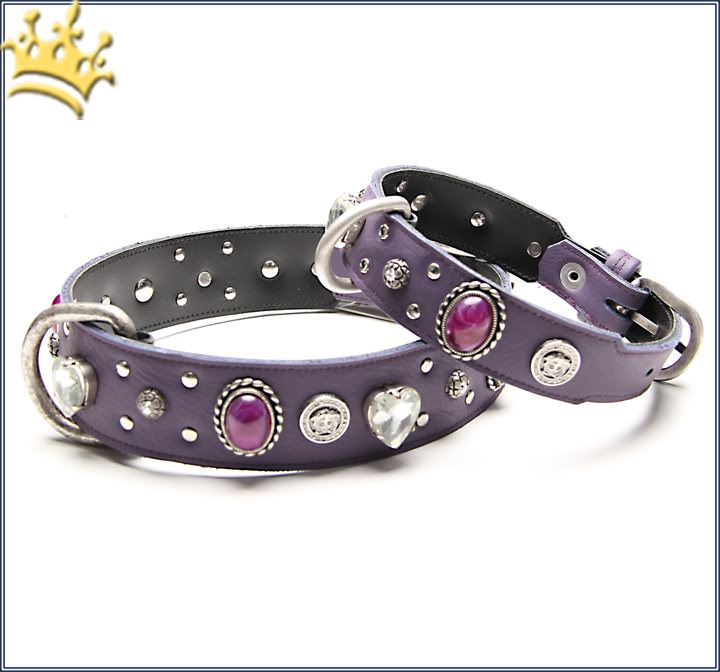 Lederhalsband Monte Carlo Halsbänder mit Strass Hundehalsbänder