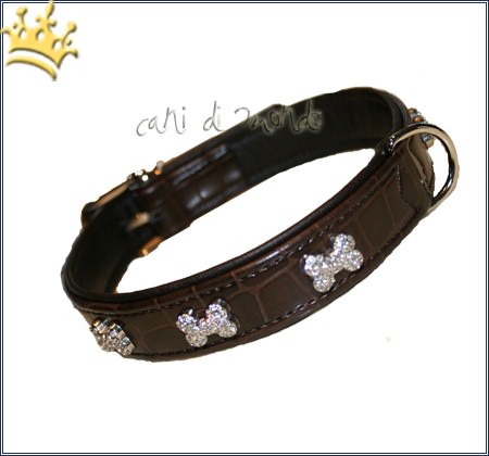 Hundehalsband Kroko Bones Brown