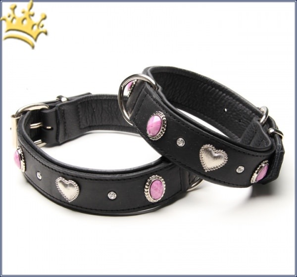 Hunde-Lederhalsband Silver Heart Rosa