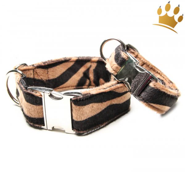 Hundehalsband Fell Zebra Braun