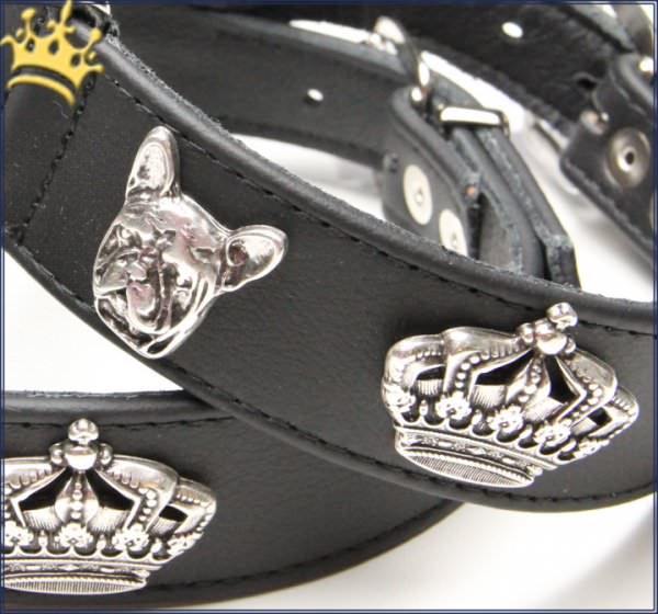 Hundehalsband Crazy französich Bully Schwarz Detail