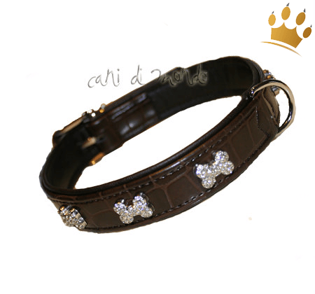 Hundehalsband Kroko Bones Brown