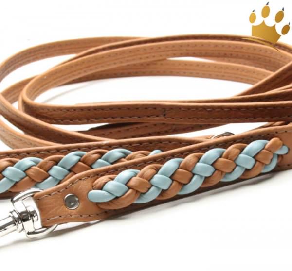 Hundeleine aus Leder Empire Double Blue-Cognac