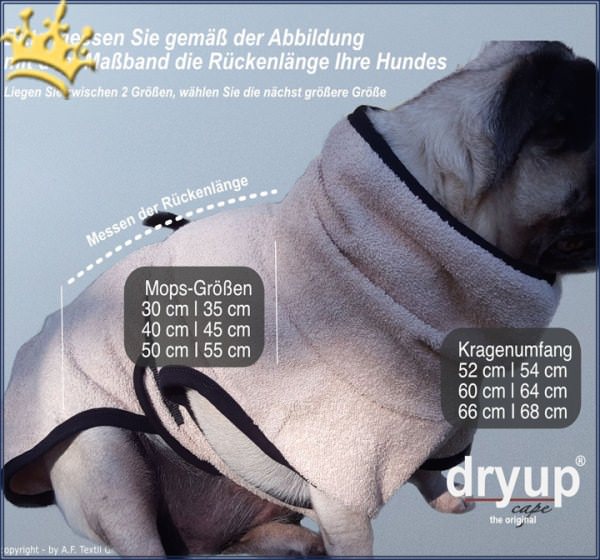 DryUp Bade-Cape Bademantel Mops Creme Größen