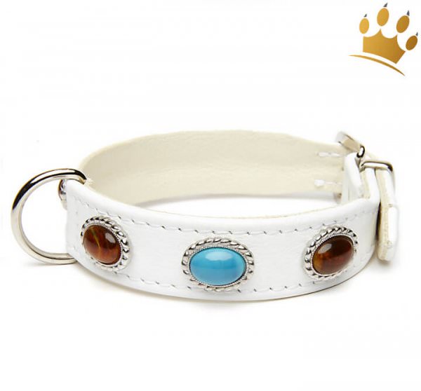 Hundehalsband Cabochon Bologna Choco- Türkis