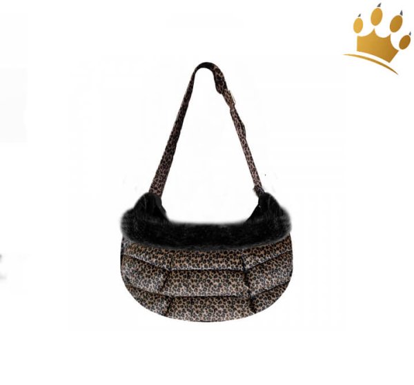 Milk & Pepper  Hundetragetasche Leopard mit schwarzem Webpelz und goldfarbenen Details
