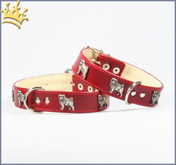 Motivhalsband Mops Rot
