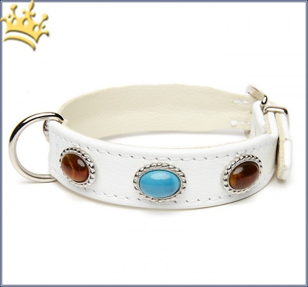 Hundehalsband Cabochon Bologna Choco- Türkis