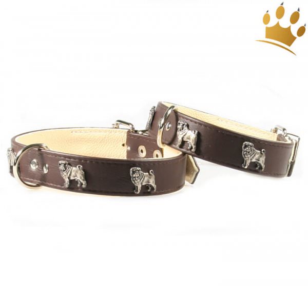 Motivhalsband Mops Braun