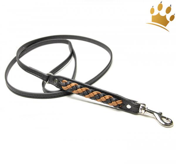 Hundeleine aus Leder Empire Double Schwarz- Cognac
