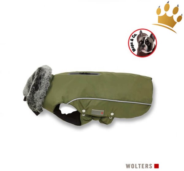 Winter Hundeparka mit Fellkragen Mops & Co. Olive