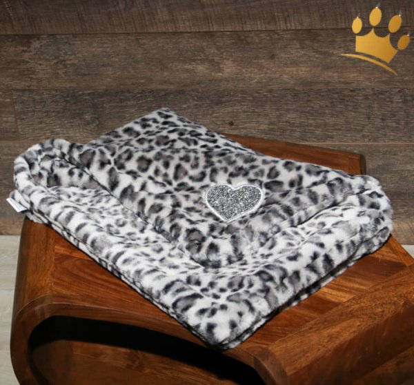 Hundedecke Fur Leopard Grey Silver Heart