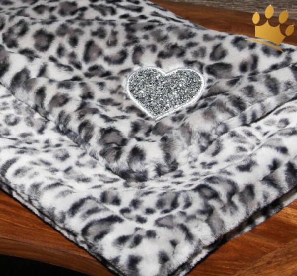 Hundedecke Fur Leopard Grey Silver Heart