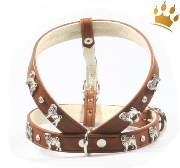 Mopsgeschirr Deluxe Braun