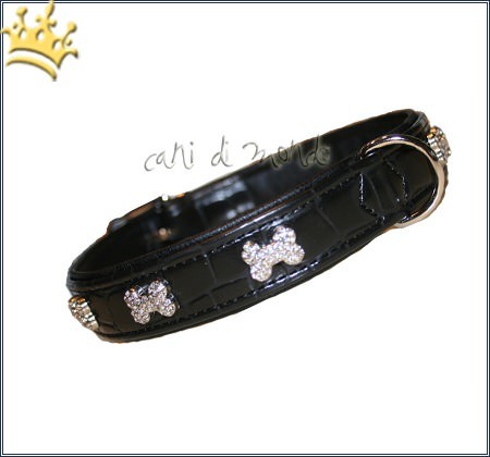 Hundehalsband Kroko Bones Black