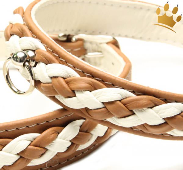 Hundehalsband Empire Double Cognac-Creme Detail